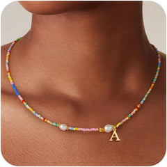 Turandoss Colorful Beaded Initial Choker Pearl Necklace for Women Cute Jewelry Trendy Personalized Birthday Teacher Appreciation Mothers Day Graduation Gifts for Her Mom Kids Teen Girls Wife Ideas