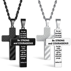 Turandoss Cross Necklace for Men Silver Black Stainless Steel Pendant Cross Chain American Flag Necklaces for Men Religious Jewelry Christian Confirmation Gifts 18inch