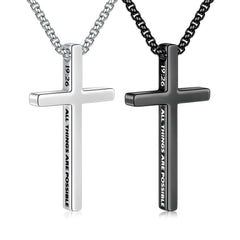 Turandoss 2 Pcs Black Silver Cross Necklace for Men Inspirational Bible Verse Cross Pendant Box Chain Birthday Teacher Appreciation Graduation Fathers Day Gifts for Him Her Men Son Dad Boys Girls