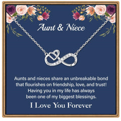 Turandoss Infinity Heart Necklace Niece Gifts from Auntie 925 Sterling Silver Chain 14K White Gold Plated Personalized Jewelry Mothers Day Birthday Gifts for Women Her