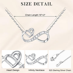 Turandoss Infinity Heart Necklace Mother Daughter Gift 925 Sterling Silver Chain 14K White Gold Plated Personalized Jewelry Birthday Gifts for Women Her Mother Daughter