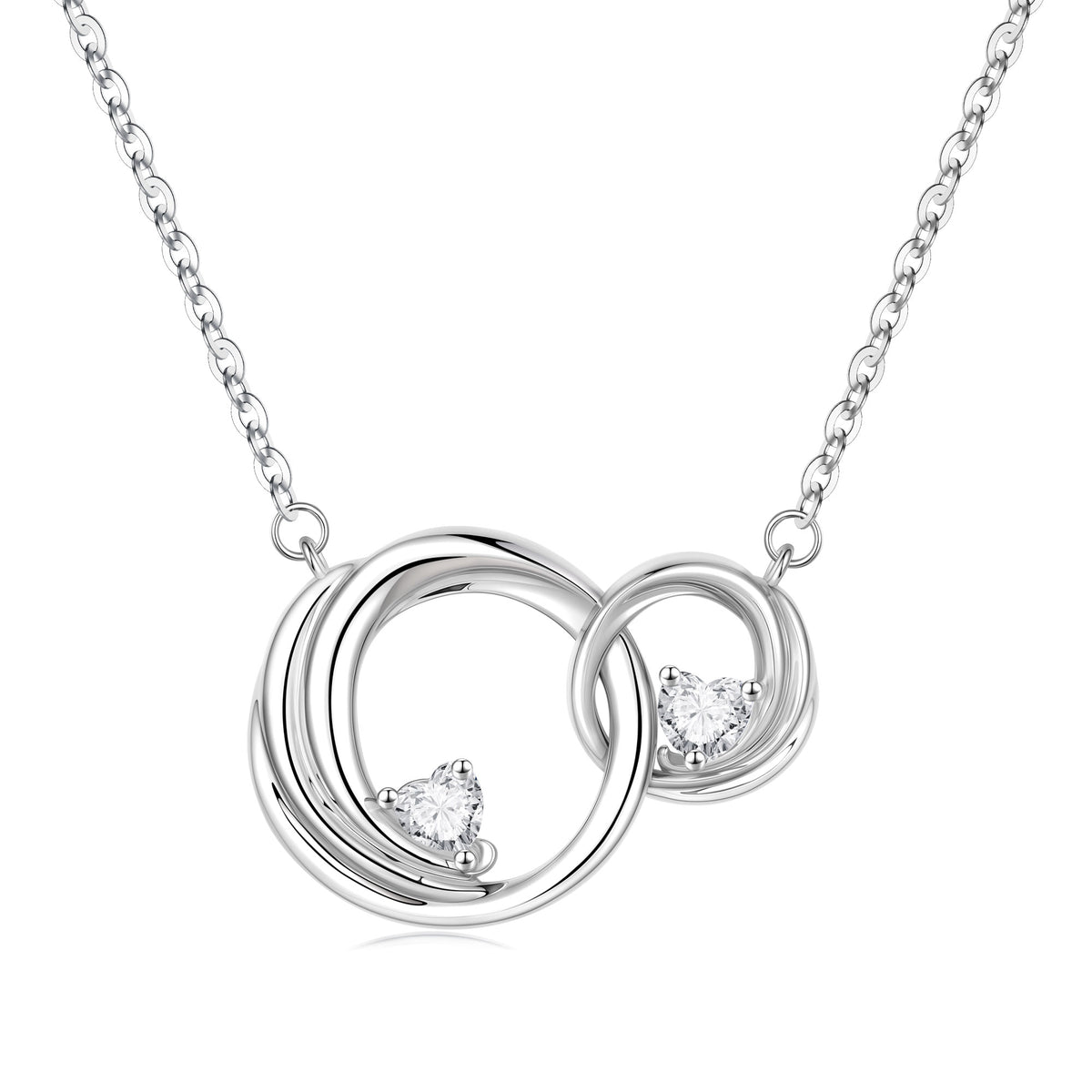 Turandoss Sterling Silver Interlocking Circle Pendant Necklace for Mom Daughter CZ Heart Adjustable Chain Trend Birthday Jewelry Gifts for Women