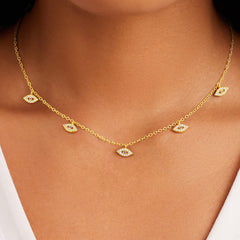 Turandoss Gold Evil Eye Choker Necklace for Women Trendy - Dainty Cubic Zirconia Charm Necklaces, Gold Jewelry for Women, Christmas Gifts, 15+2.5In