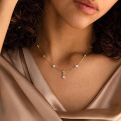 Turandoss Gold Plated Necklace for Women Girls - Dainty 14K Gold Plated Simple Necklace Choker Clover Cubic Zirconia Station Necklaces for Women Teen Girl Christmas Gifts Trendy Prom Jewelry Gifts