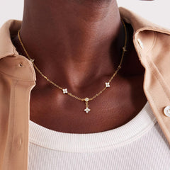 Turandoss Gold Plated Necklace for Women Girls - Dainty 14K Gold Plated Simple Necklace Choker Clover Cubic Zirconia Station Necklaces for Women Teen Girl Christmas Gifts Trendy Prom Jewelry Gifts