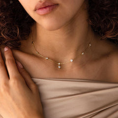 Turandoss Gold Plated Necklace for Women Girls - Dainty 14K Gold Plated Simple Necklace Choker Clover Cubic Zirconia Station Necklaces for Women Teen Girl Christmas Gifts Trendy Prom Jewelry Gifts