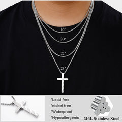 Turandoss 2 Pcs Cross Necklace for Men Boys - Silver Black Stainless Steel Bible Verse Chain Pendant Necklaces for Men Teen Boy American Flag Religious Christian First Christmas Jewelry Gift 20 Inches