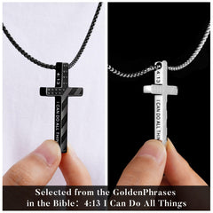 Turandoss 2 Pcs Cross Necklace for Men Boys - Silver Black Stainless Steel Bible Verse Chain Pendant Necklaces for Men Teen Boy American Flag Religious Christian First Christmas Jewelry Gift 20 Inches