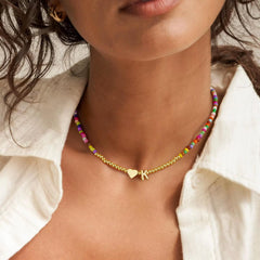 Turandoss Heart Initial Necklaces for Girls 14K Gold Plated Colorful Beaded Tiny Heart Pendant Choker Letter a-z Kids Jewelry Birthday Gifts for Women Teen Girls Trendy