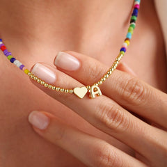 Turandoss Heart Initial Necklaces for Girls 14K Gold Plated Colorful Beaded Tiny Heart Pendant Choker Letter a-z Kids Jewelry Birthday Gifts for Women Teen Girls Trendy