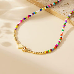 Turandoss Heart Initial Necklaces for Girls 14K Gold Plated Colorful Beaded Tiny Heart Pendant Choker Letter a-z Kids Jewelry Birthday Gifts for Women Teen Girls Trendy