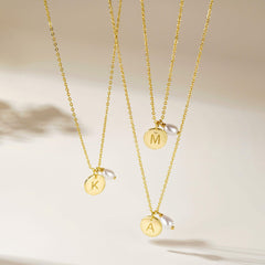 Turandoss 14K Gold Plated Disc Initial Pearl Choker Necklace for Women Girls - Dainty Letter A-Z Coin Pendant Jewelry Cute Stuff for Teen Girls, Personalized Birthday Gifts for Women Girls