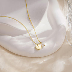 Turandoss 14K Gold Plated Disc Initial Pearl Choker Necklace for Women Girls - Dainty Letter A-Z Coin Pendant Jewelry Cute Stuff for Teen Girls, Personalized Birthday Gifts for Women Girls