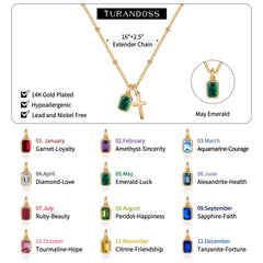 Turandoss Cross Necklaces for Women, 12 Month Created Emerald Birthstone Jewelry
