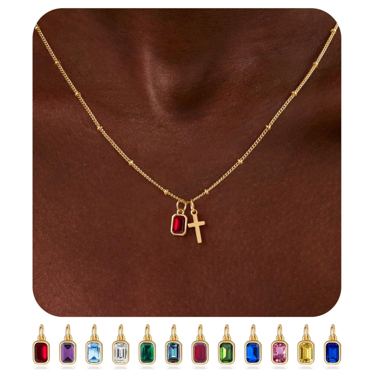 Turandoss Birthstone Cross Necklaces for Women 14K Gold Plated Dainty Faith Jewelry with 12 Month Amethyst Pendant Birthstone Christian Birthday Gifts for Women Mom Teen Girls