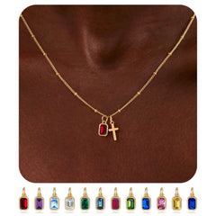 Turandoss Birthstone Cross Necklaces for Women 14K Gold Plated Dainty Faith Jewelry with 12 Month Red Garnet Pendant Birthstone Valentines Day Birthday Gifts for Women Girls Girlfriend