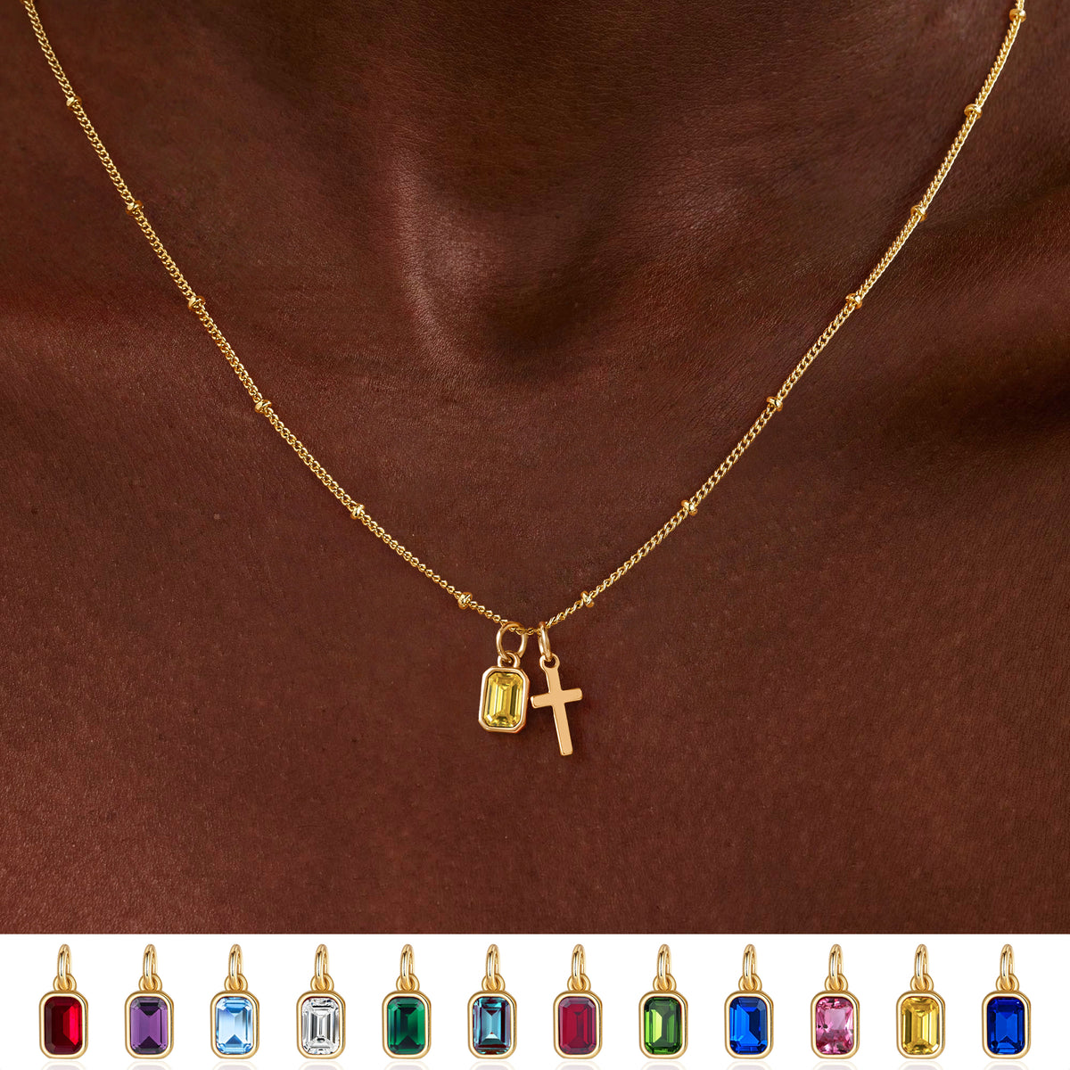 Turandoss Graduation Jewelry, 14K Gold Plated Cross Birthstone Necklace for Teen Girls