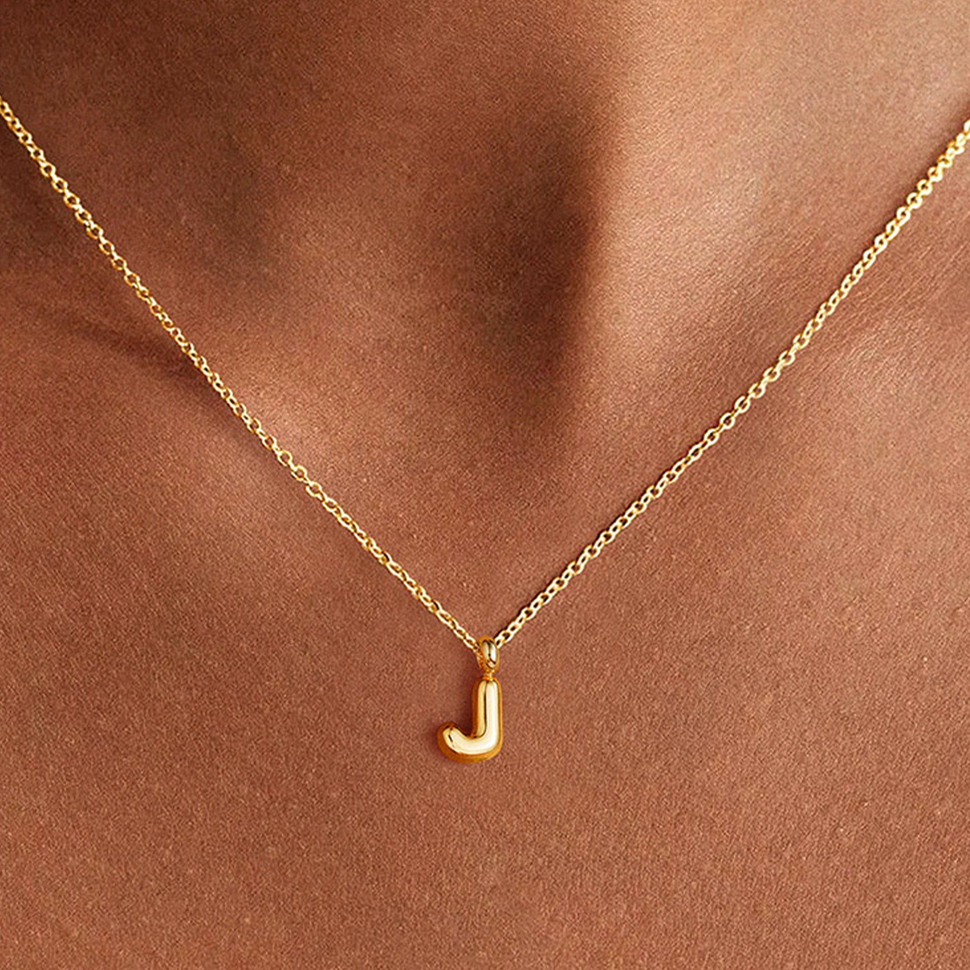 Turadnoss Gold Initial Necklace for Women Girls - 18K Gold Plated Small Bubble Letter Necklace, Jewelry for Women Birthday Gifts for girls, 16+2.5In
