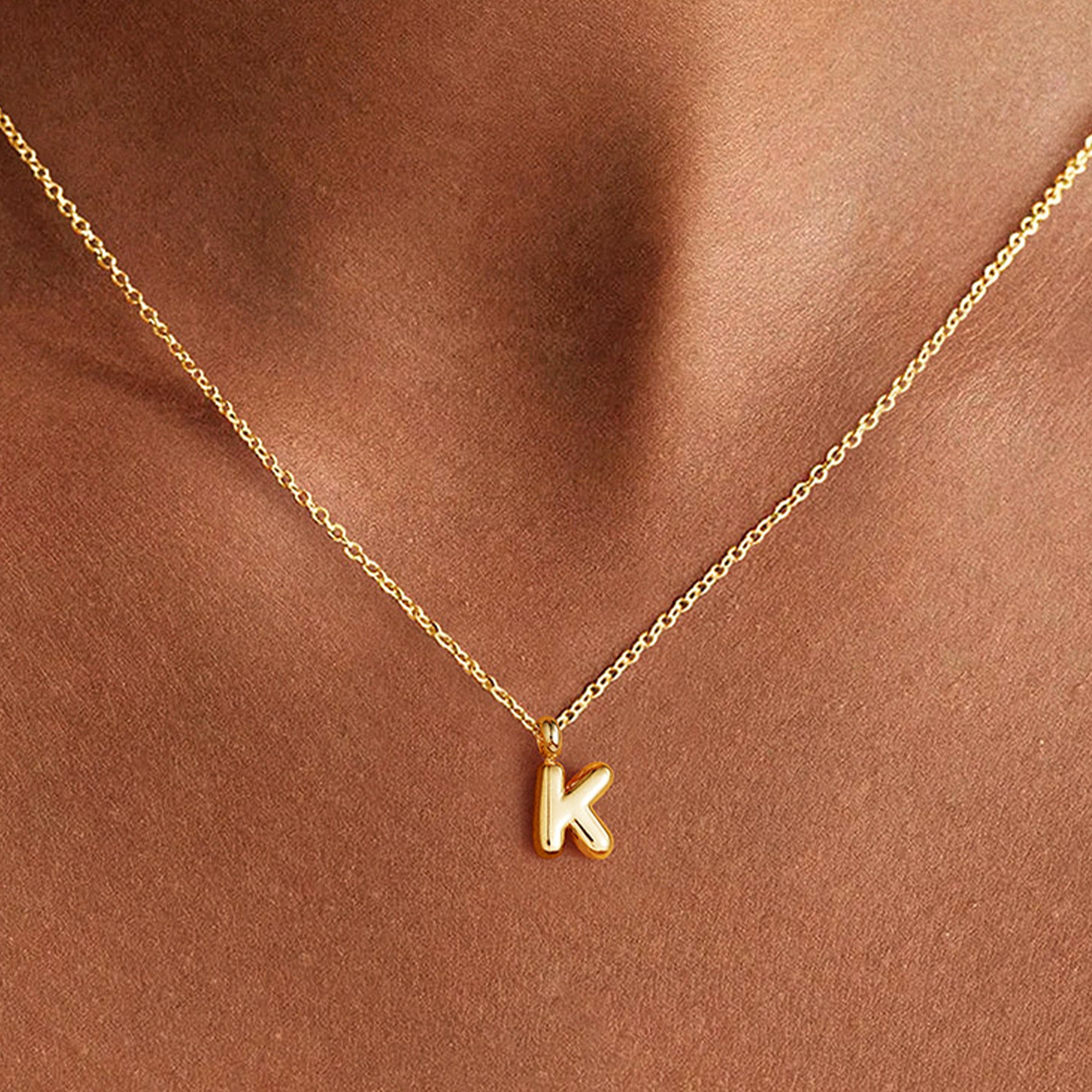 Turadnoss Gold Initial Necklace for Women Girls - 18K Gold Plated Small Bubble Letter Necklace, Jewelry for Women Birthday Gifts for girls, 16+2.5In
