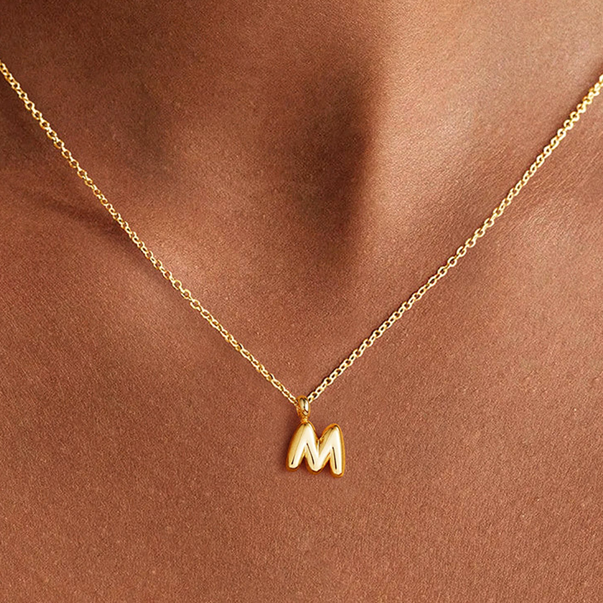 Turadnoss Gold Initial Necklace for Women Girls - 18K Gold Plated Small Bubble Letter Necklace, Jewelry for Women Birthday Gifts for girls, 16+2.5In