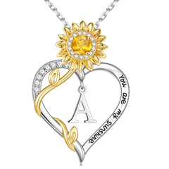 Turandoss Dainty 14K White Gold Plated Sunflower Heart Initial Pendant Necklaces for Women Trendy You Are My Sunshine CZ Personalized Little Girl Jewelry Anniversary Birthday Gifts for Teen Girls
