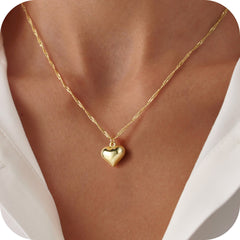 Turandoss Dainty Heart Necklace for Women 14K Gold Plated Chunky Puffy Love Cz Pendant Jewelry Birthday Teacher Appreciation Mothers Day Graduation Gifts for Her Mom Kids Teen Girls Wife Ideas