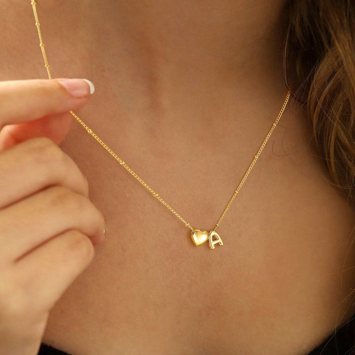 Turandoss Gold Haert Initial Necklace for Women Girls - Dainty 18K Gold Plated Letter Pendant Necklace, Cute Birthday Gifts for Women Girls, 16+2.5In