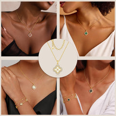Turandoss Clover Necklace for Women Dainty 14K Gold Plated CZ Pendant Necklaces Colorful Four Leaf Clover Pendant Necklace Lucky Gold Charm Necklaces Lucky Jewelry Gifts for Women