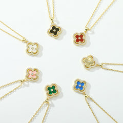 Turandoss Clover Necklace for Women Dainty 14K Gold Plated CZ Pendant Necklaces Colorful Four Leaf Clover Pendant Necklace Lucky Gold Charm Necklaces Lucky Jewelry Gifts for Women