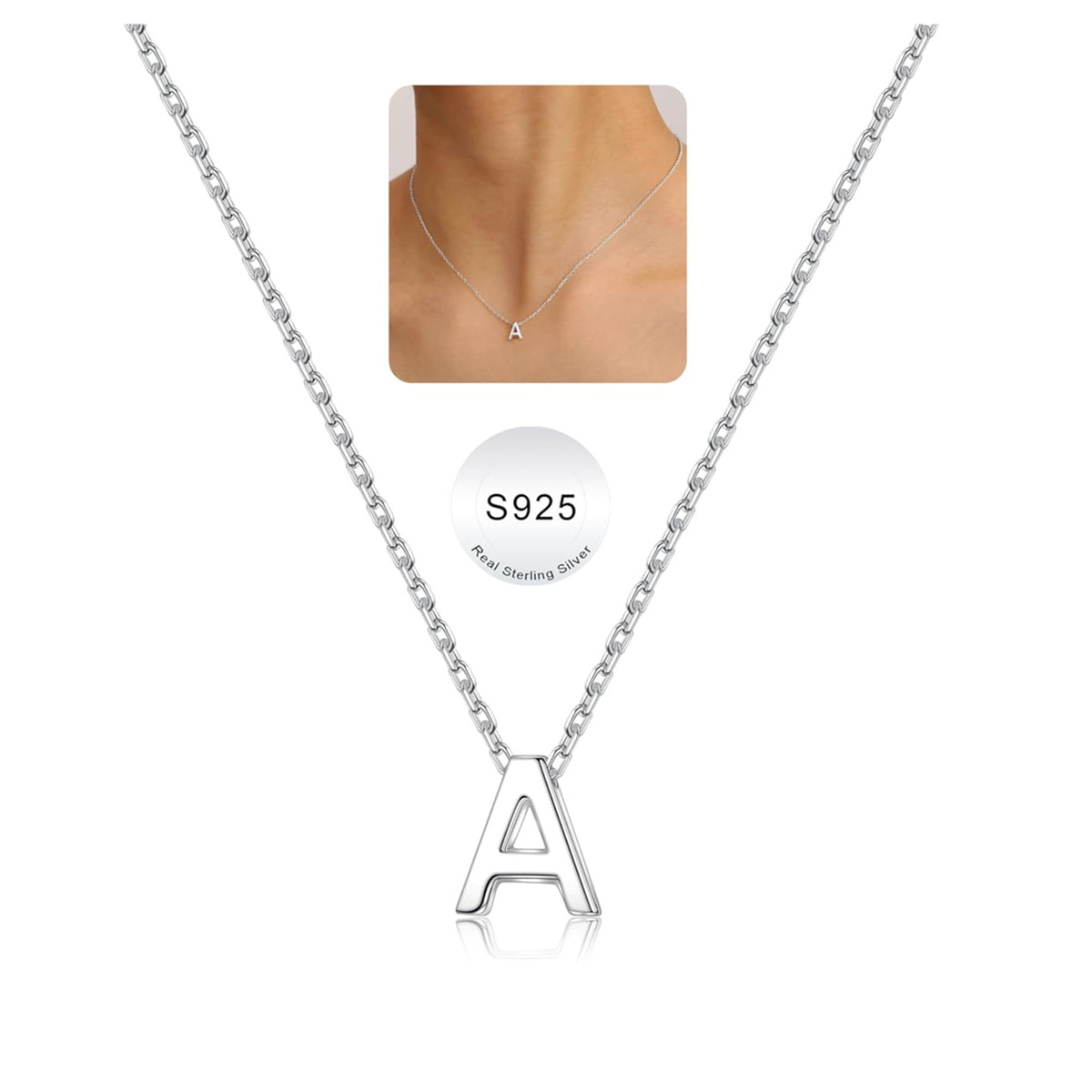 Turandoss S925 Sterling Silver Initial Necklaces for Women Dainty A-Z Letter Pendant Waterproof Hypoallergenic Jewelry Birthday Anniversary Gifts for Women Teen Girls
