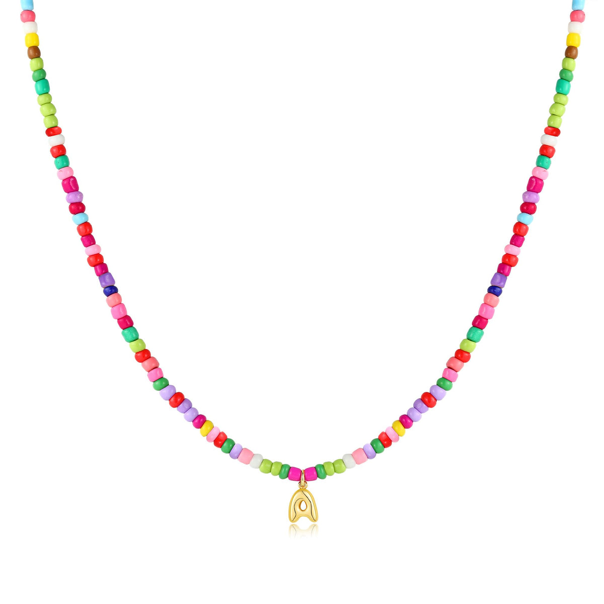 Turandoss Colorful Beaded Initial Necklaces for Women Jewelry Cute Dainty Bead Bohemian Jewelry Birthday Teacher Appreciation Mothers Day Graduation Gifts for Her Mom Kids Teen Girls Wife Ideas