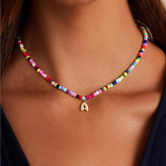 Turandoss Colorful Beaded Initial Necklaces for Women Girls Jewelry Cute Dainty Bead Bohemian Letter Necklace Birthday Gifts for Kids Girl Women