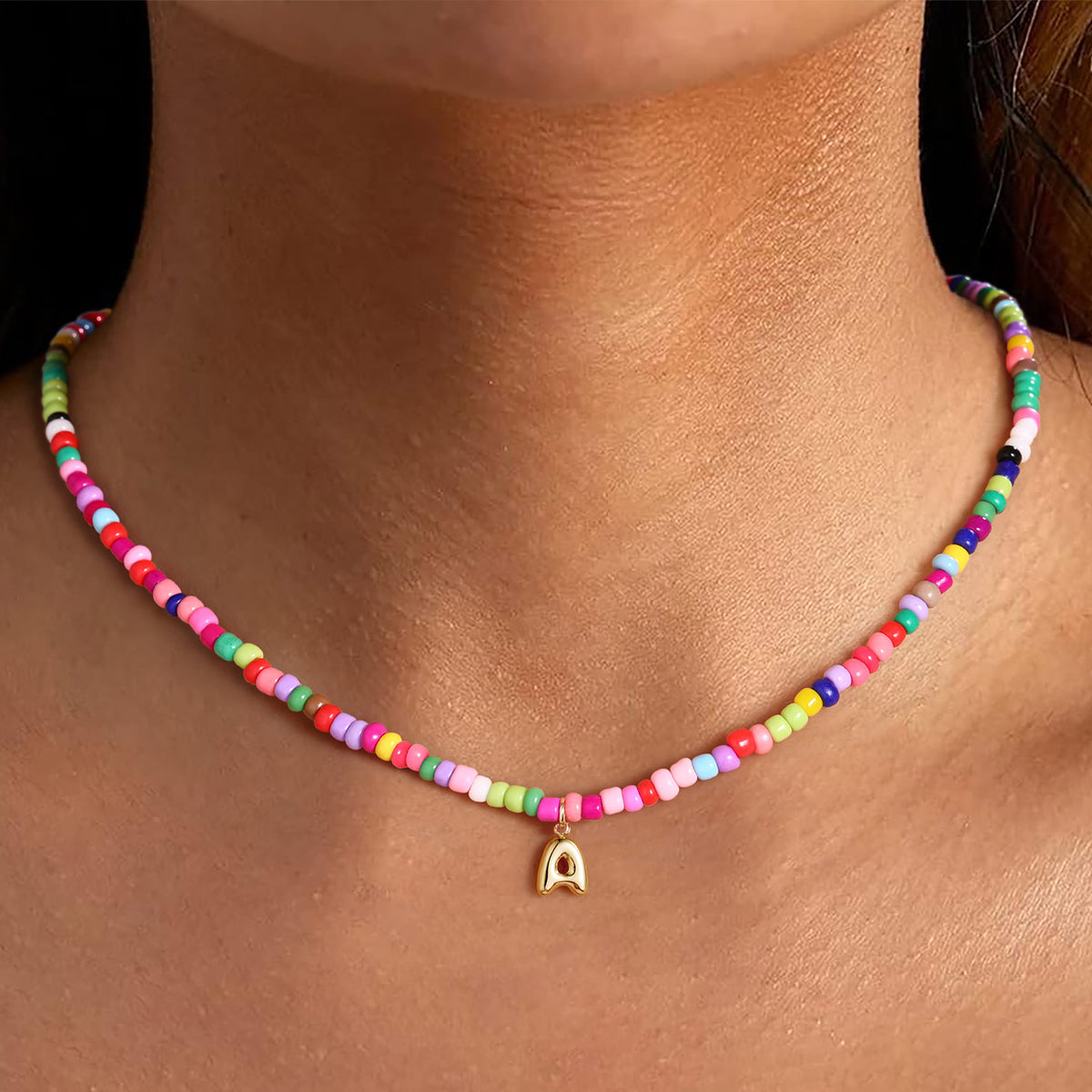 Turandoss Colorful Beaded Necklace for Girls Women, Gold Bubble Initial Bead Necklaces for Kids, Birthday Gifts, Valentine's Day Mom Gift for Girl