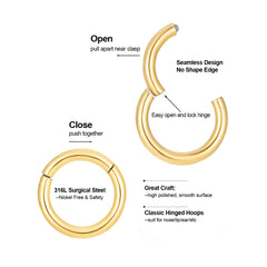 Turandoss 14K Gold Plated Nose Hoop Earring Surgical Steel Septum Ring Hypoallergenic Lip Tragus Conch Piercing Jewelry for Women