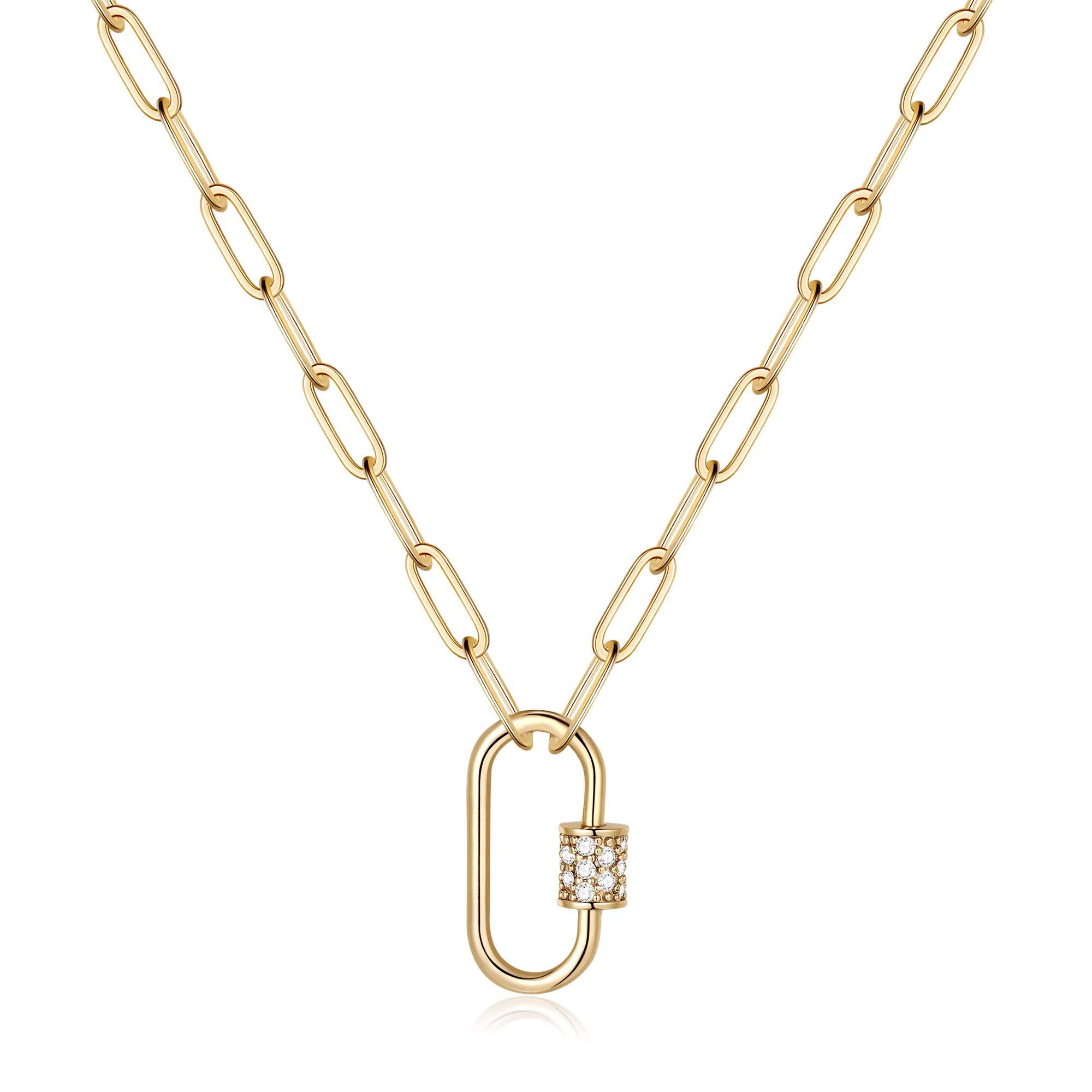 Oval Screw Clasp Dainty Paperclip Chain Necklace