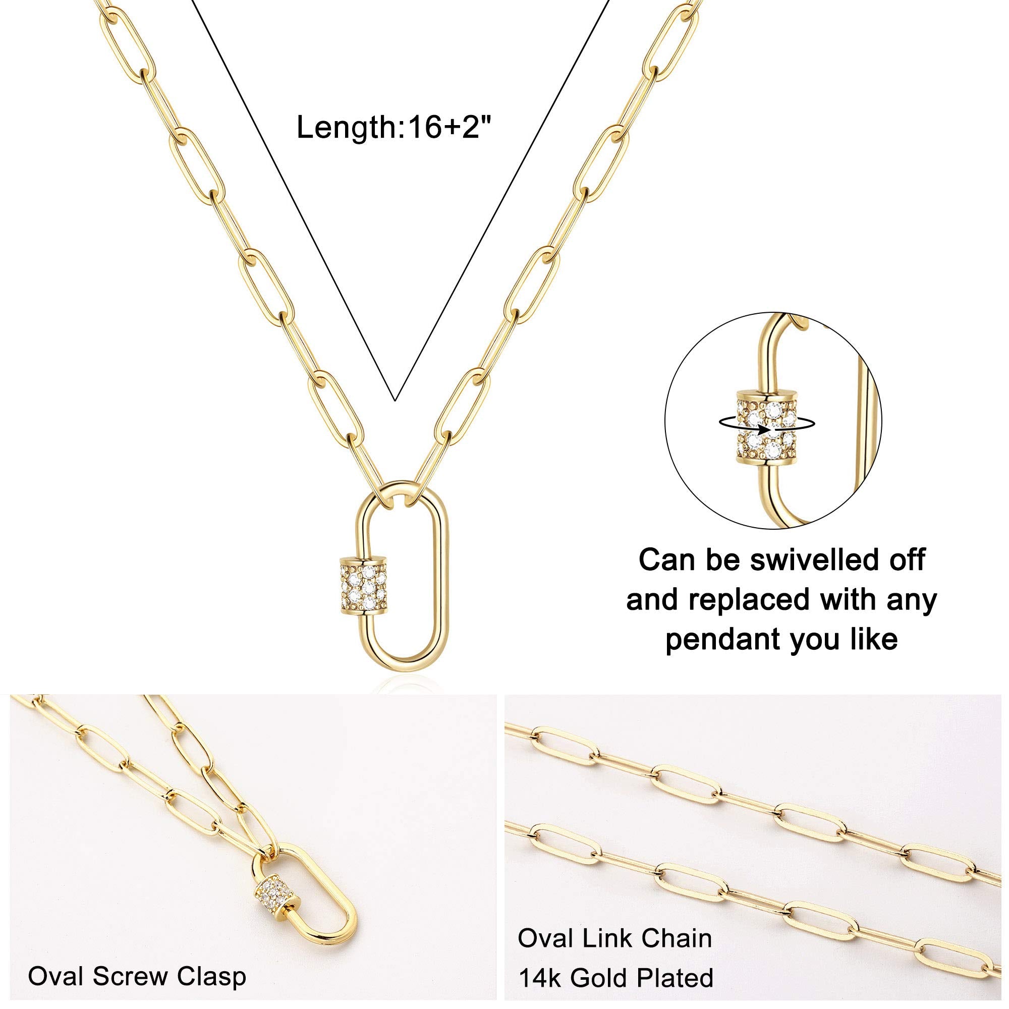 Oval Screw Clasp Dainty Paperclip Chain Necklace