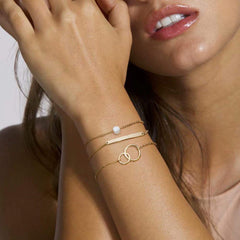 Pearl&Bar&Two Cirlcles Dainty Gold Bracelets for Women