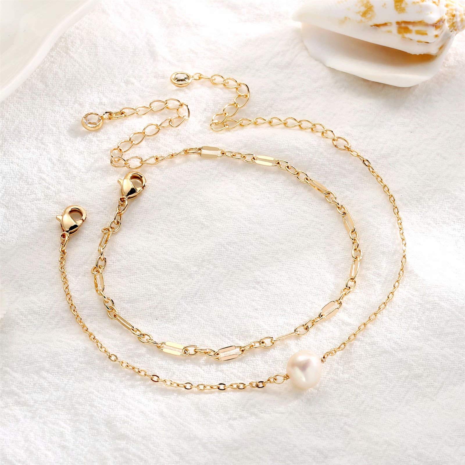 Women's Pearl&Chain Dainty Gold Bracelets