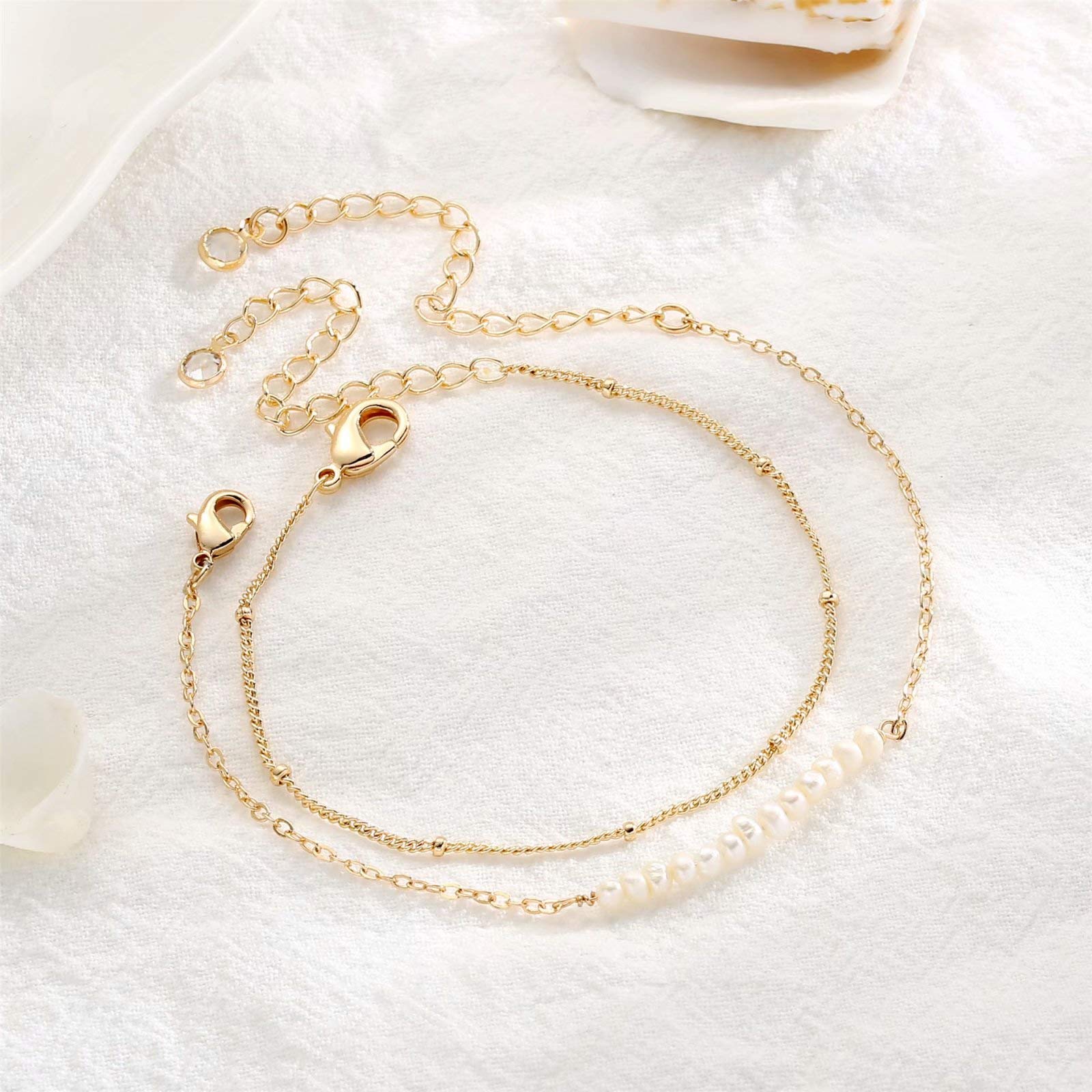 Pearls&Beads Chain Dainty Gold Bracelets for Women