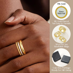 Turandoss Gold Rings for Women Non Tarnish 14K Gold Plated Triple Half Stackable Band Rings for Women Multi Band Beaded Ball Cubic Zirconia Ring Dainty Women's Jewelry Gifts Size 6