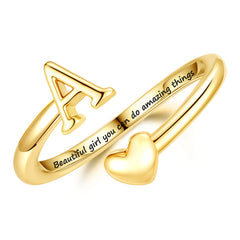 Turandoss Easter Gifts for Kids Teen Girls 14K Gold Plated Initial Letter A Heart Ring Personalized Adjustable Band Rings Easter Basket Stuffers for Toddler Teens Girlfriend Daughter Jewelry Gifts