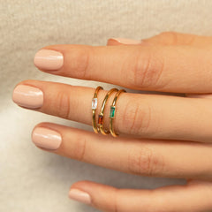 Turandoss 14k Gold Plated Dainty Birthstone Rings for Women Gemstone Thumb Stackable Ring Birthday Christmas Gifts for Mother Daughter Her Engagement Wedding Band Titanium Steel Jewelry Gifts