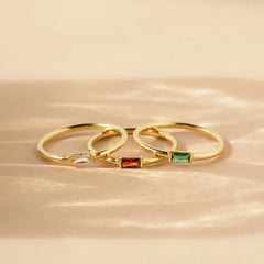 Turandoss 14k Gold Plated Dainty Birthstone Rings for Women Gemstone Thumb Stackable Ring Birthday Christmas Gifts for Mother Daughter Her Engagement Wedding Band Titanium Steel Jewelry Gifts