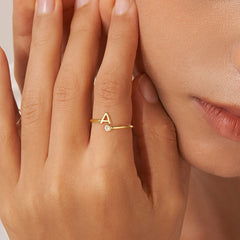 Turandoss 14K Gold Plated Initial Open Rings for Women Girls, Engagement Promise Cz Letter Ring, Birthday Day Gift for Women Girls, Jewelry, A