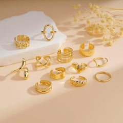 Turandoss 12 PCS Chunky Gold Plated Rings for Women Non Tarnish - 14K Gold Plated Dainty Thick Stackable non tarnish Open Rings for Women Minimalist Gold Adjustable Ring Pack Trendy Jewelry Gifts