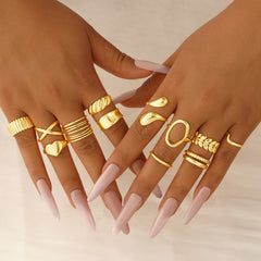 Turandoss 12PCS Chunky Gold Rings for Women Teen Girls, Non Tarnish 18K Gold Stackable Open Ring Set, Birthday Gifts, Valentine's Day Gift for Wife