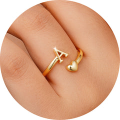 Turandoss 18K Gold Herat Initial Rings for Women Girls - Dainty Adjustable Letter Ring for Women Non Tarnish, Birthday Christmas Gifts for Girls
