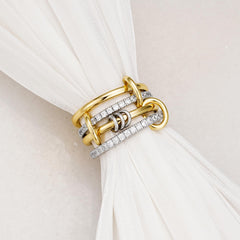 Turandoss Gold Plated Stackable Rings for Women, 14K Gold Plated dainty Interlocked Statement pretty Silver Gold Mixed Metal Ring Cubic Zirconia Band Ring for Women Teen Girls Jewelry Gifts