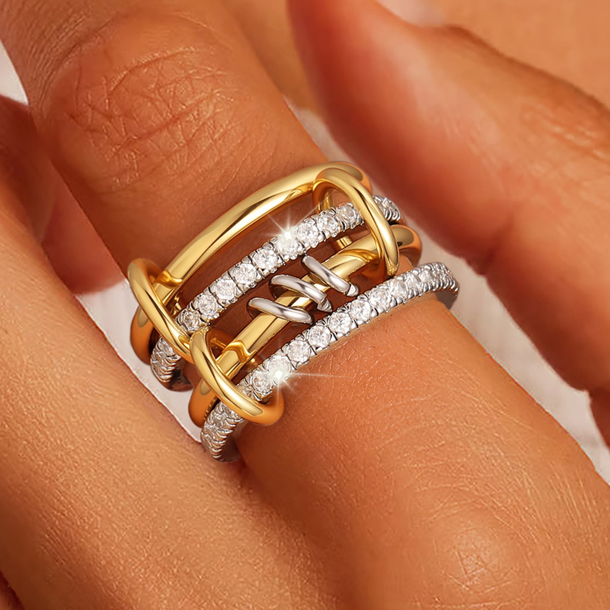Turandoss 18K Gold Stackable Fidget Rings for Women Girls, Statement Anxiety Spinner Ring Set, Birthday Gifts, Valentine's Day Gift for Mom Girlfrend