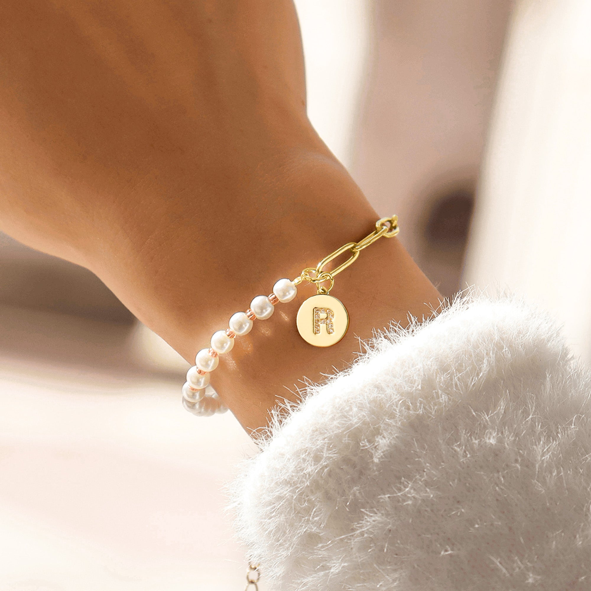 Initial Pearl Bracelets for Teen Girls